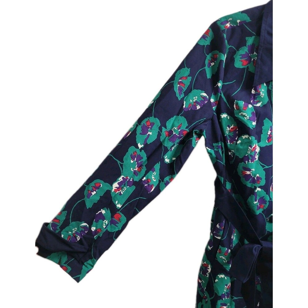 ModCloth Retro Delightful Directions Floral Trench Coat XL Cotton Belted Navy - Picture 3 of 10